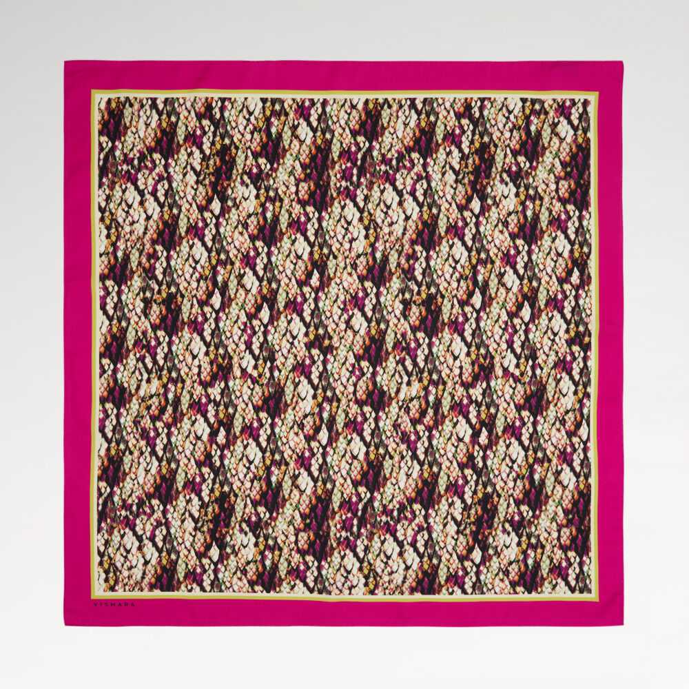 Fuşya Yılan Desenli Twill İpek Eşarp