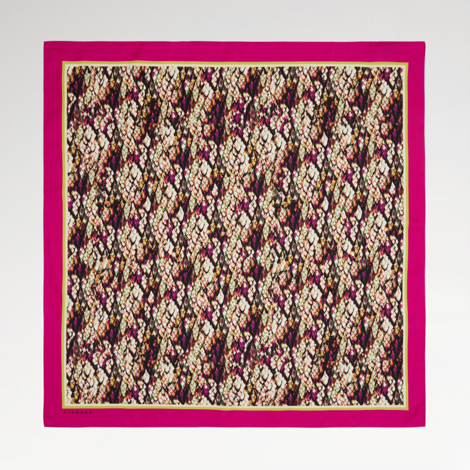 Fuşya Yılan Desenli Twill İpek Eşarp - 1