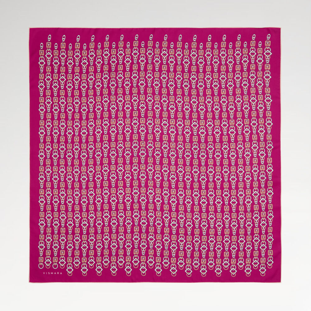 Fuşya Zincir Motif Desenli Twill İpek Eşarp