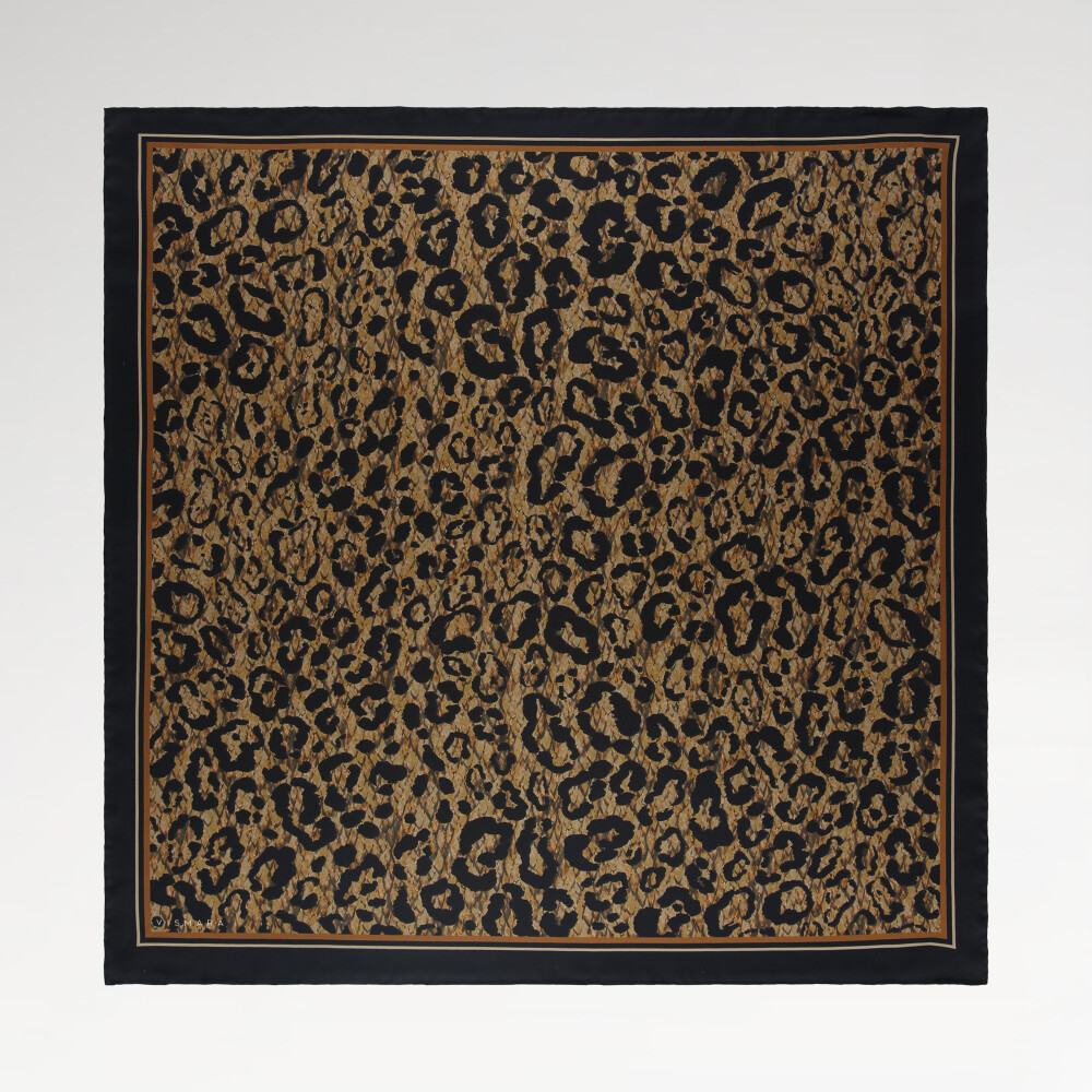 Gold Bulutsu Leopar Desen Twill İpek Eşarp