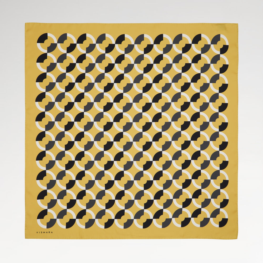 Gold Çember Desenli Twill İpek Eşarp