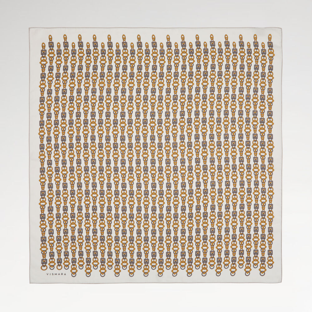 Gold Chain Motif Patterned Twill Silk Square Scarf
