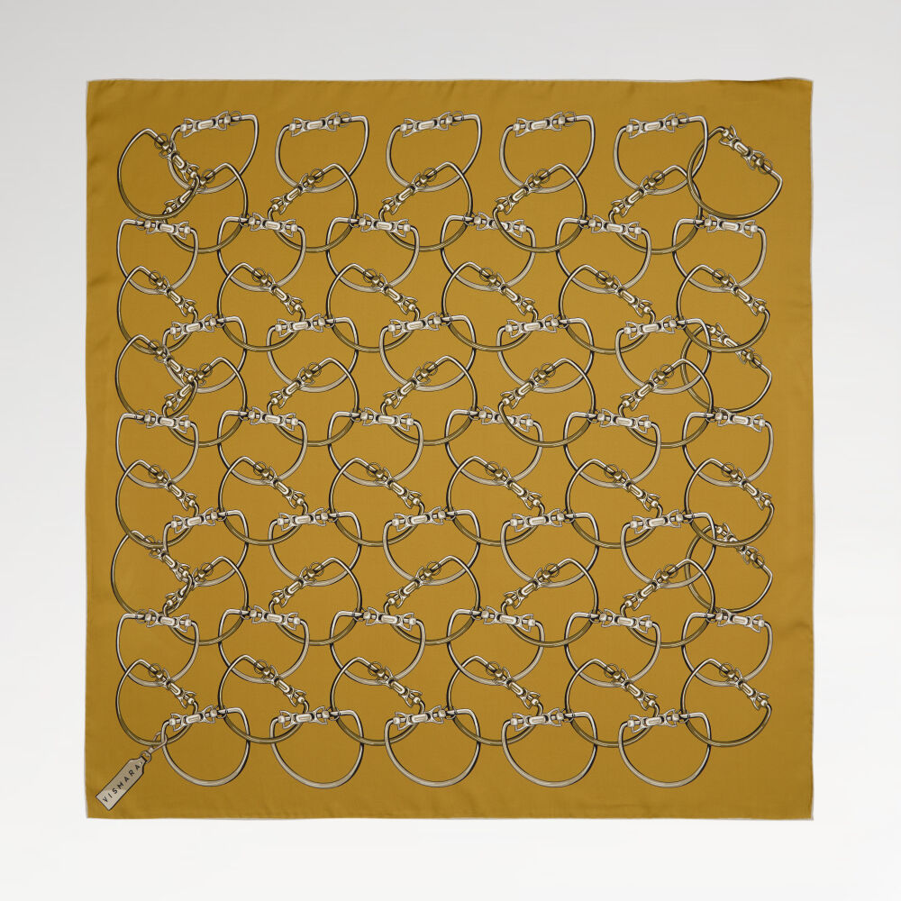 Gold Chain Pattern Twill Silk Square Scarf