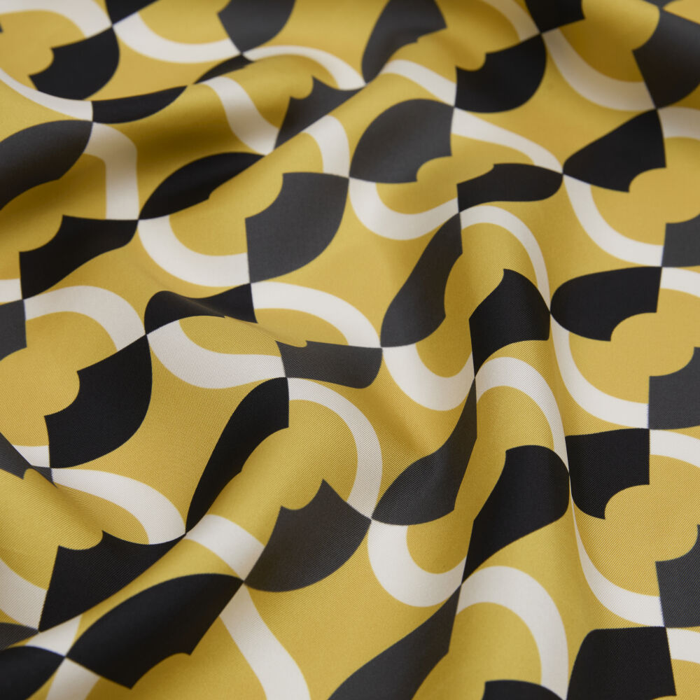 Gold Circle Patterned Twill Silk Square Scarf - Vismara
