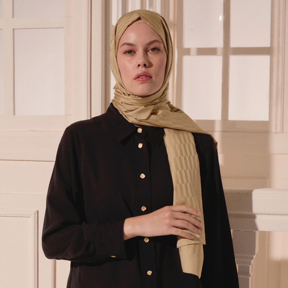 Gold Drop Pattern Jacquard Wool Silk Scarf - Vismara