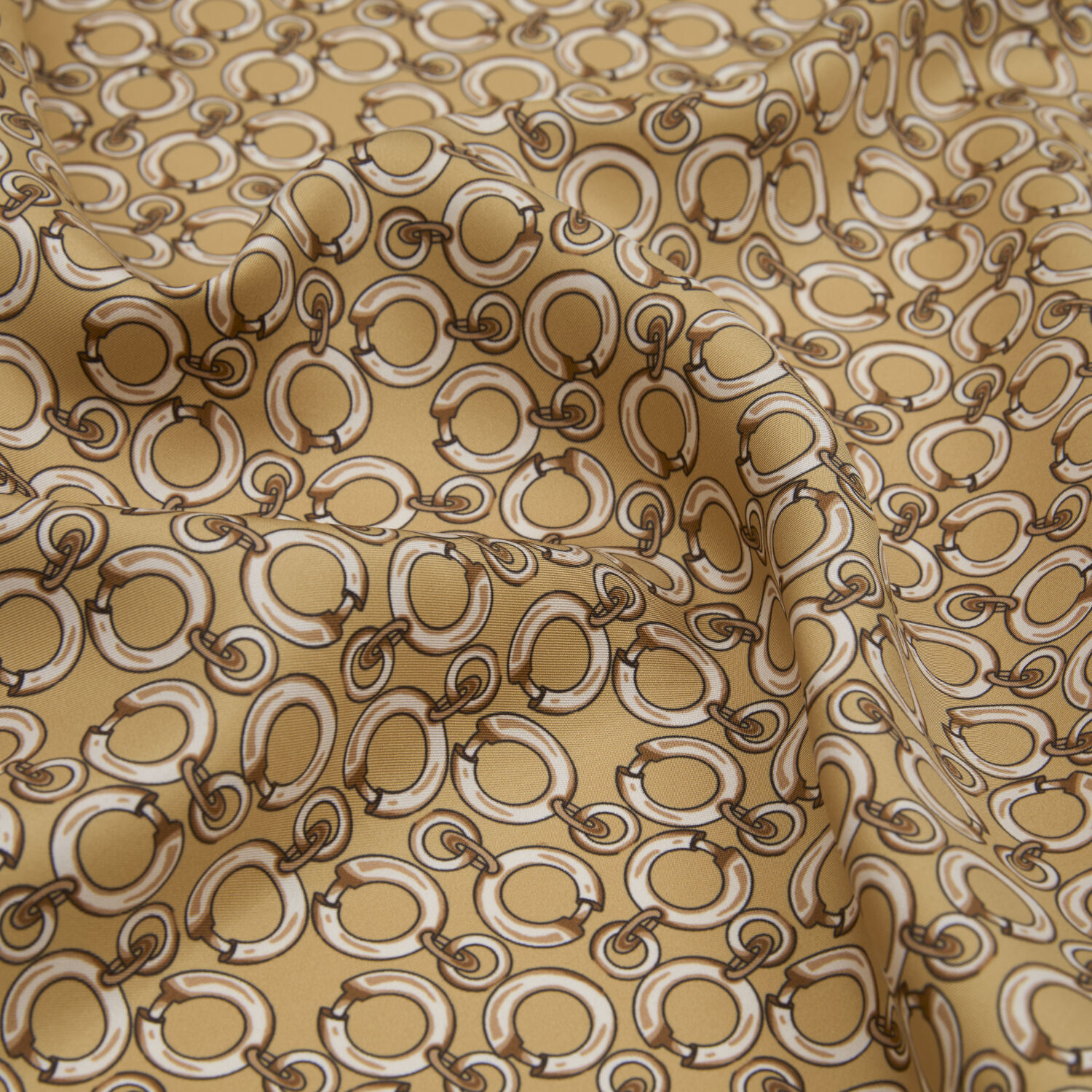 Gold Halkalı Zincir Desen Twill İpek Eşarp - 2