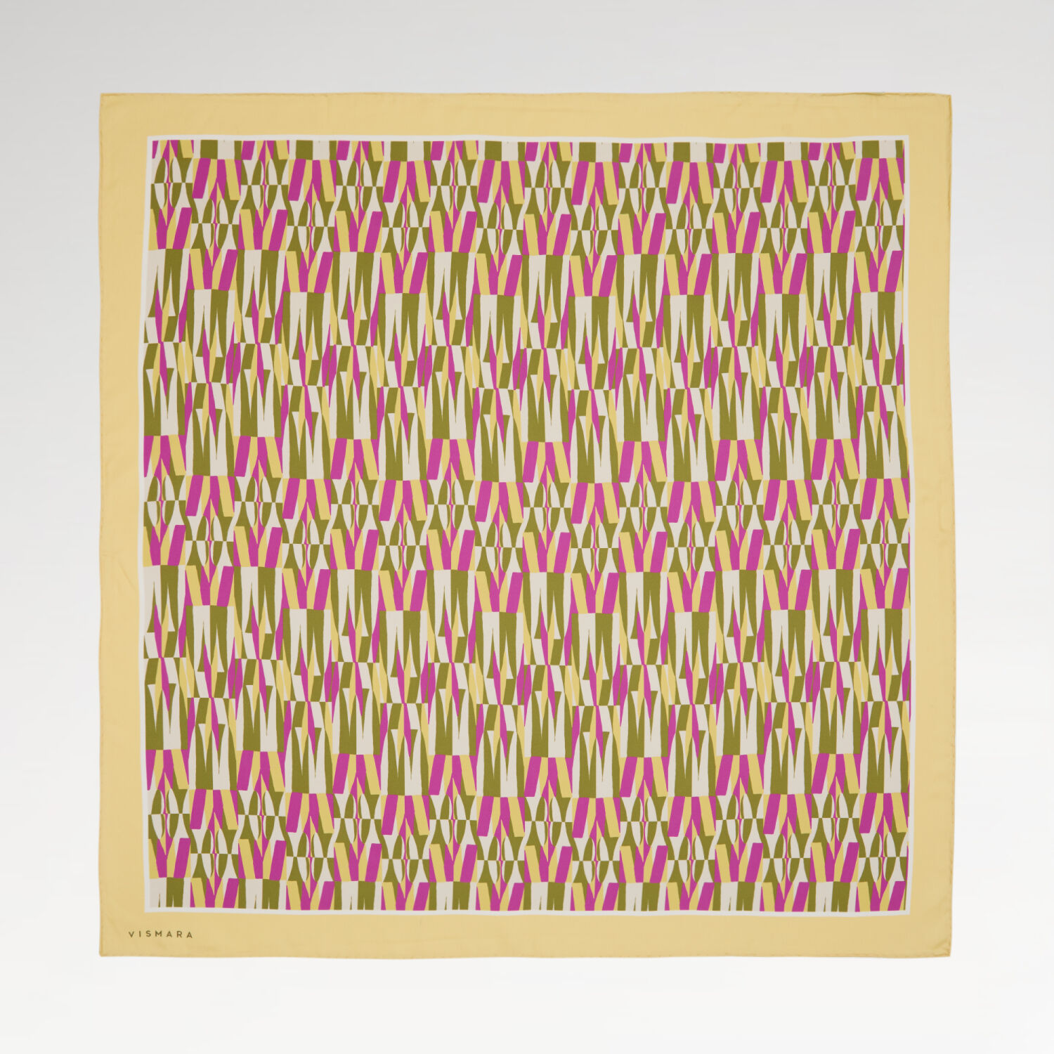 Gold İkat Retro Desenli Twill İpek Eşarp - 1