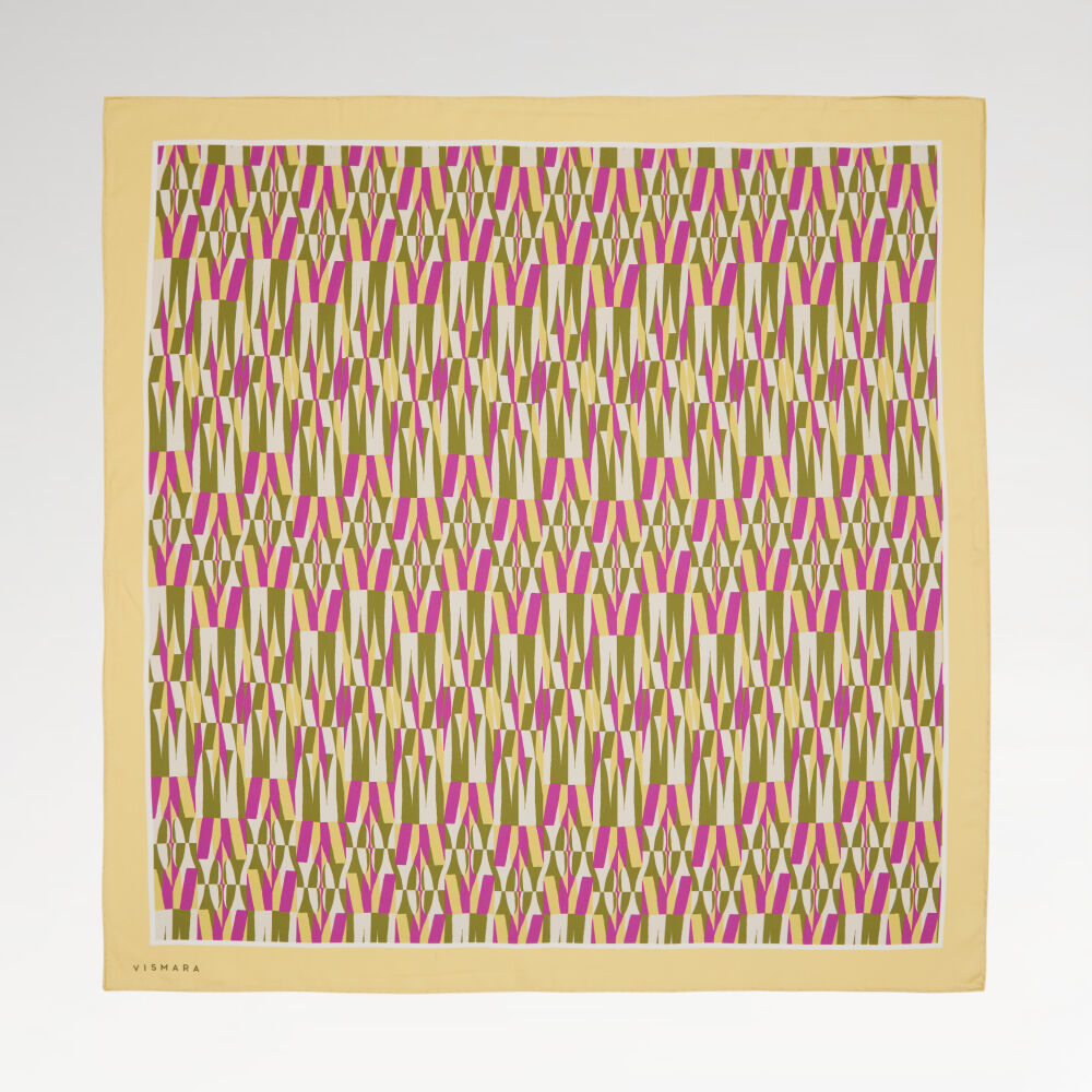 Gold Ikat Retro Patterned Twill Silk Square Scarf