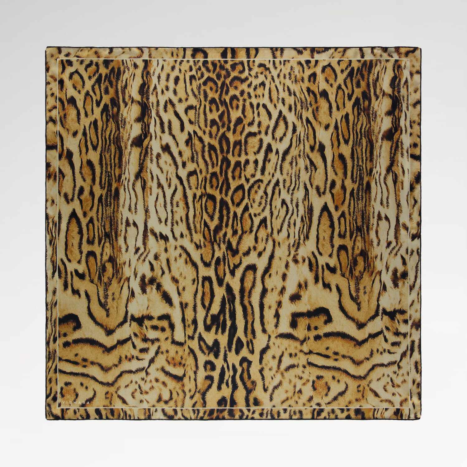 Gold Leopar Motifli Desen Twill İpek Eşarp - 1