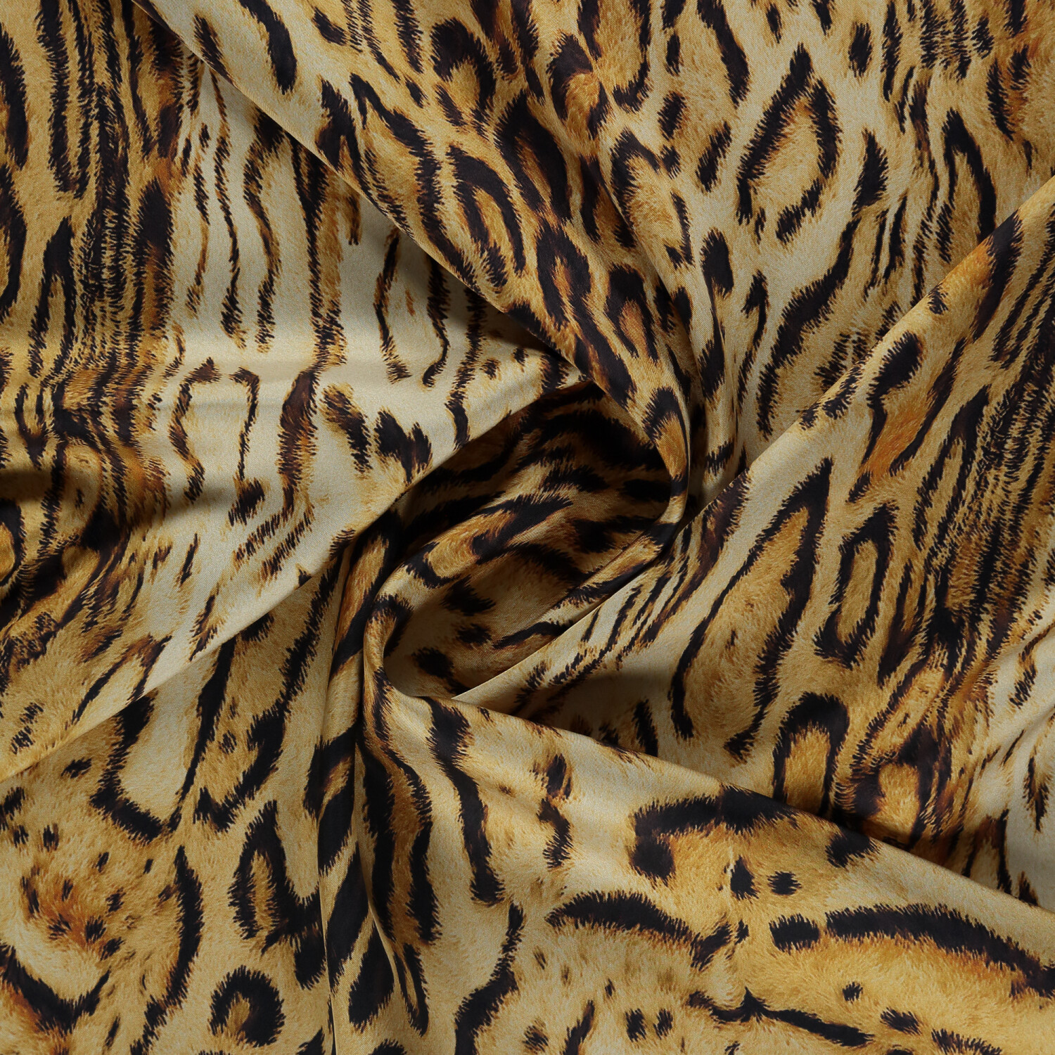 Gold Leopar Motifli Desen Twill İpek Eşarp - 2