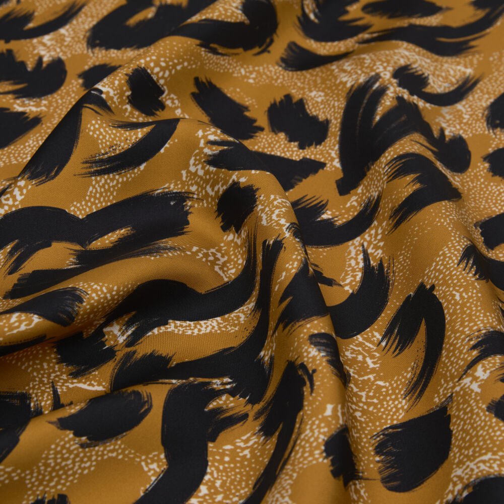 Gold Leopard Patterned Twill Silk Square Scarf - Vismara