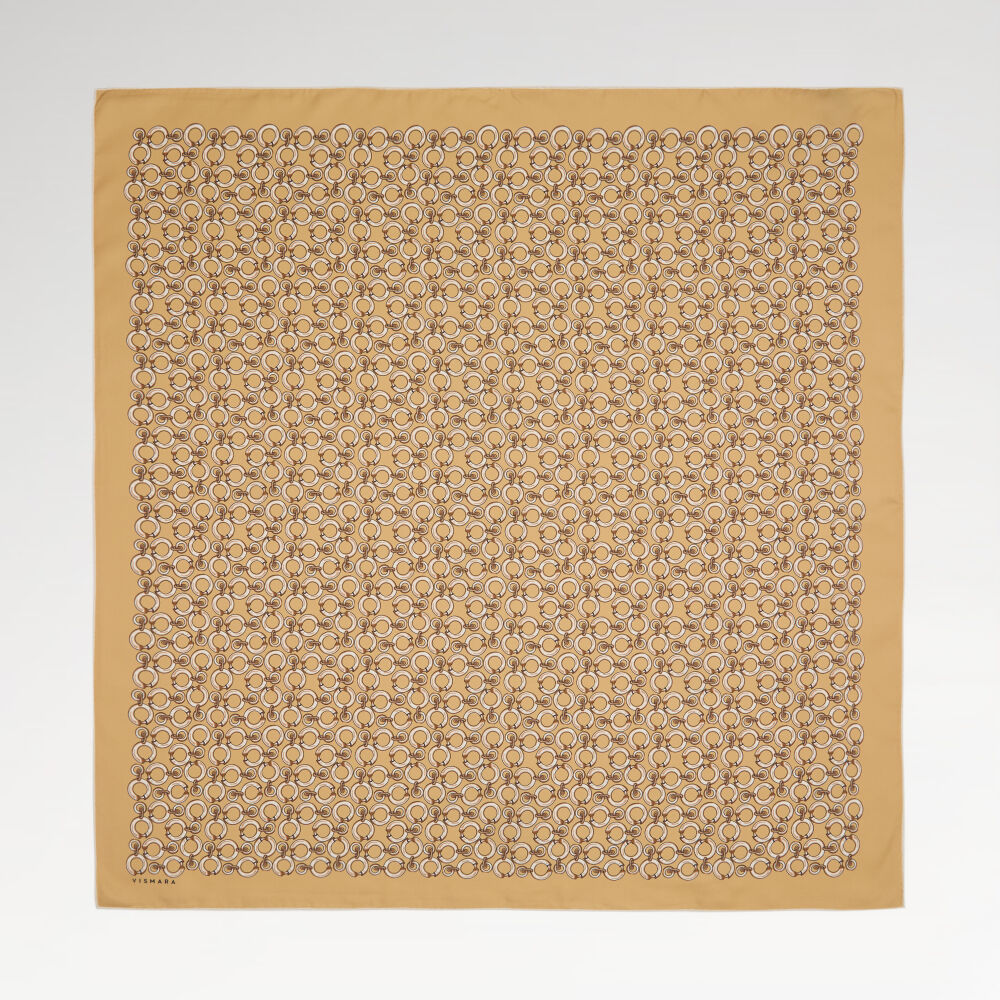 Gold Link Chain Pattern Twill Silk Square Scarf