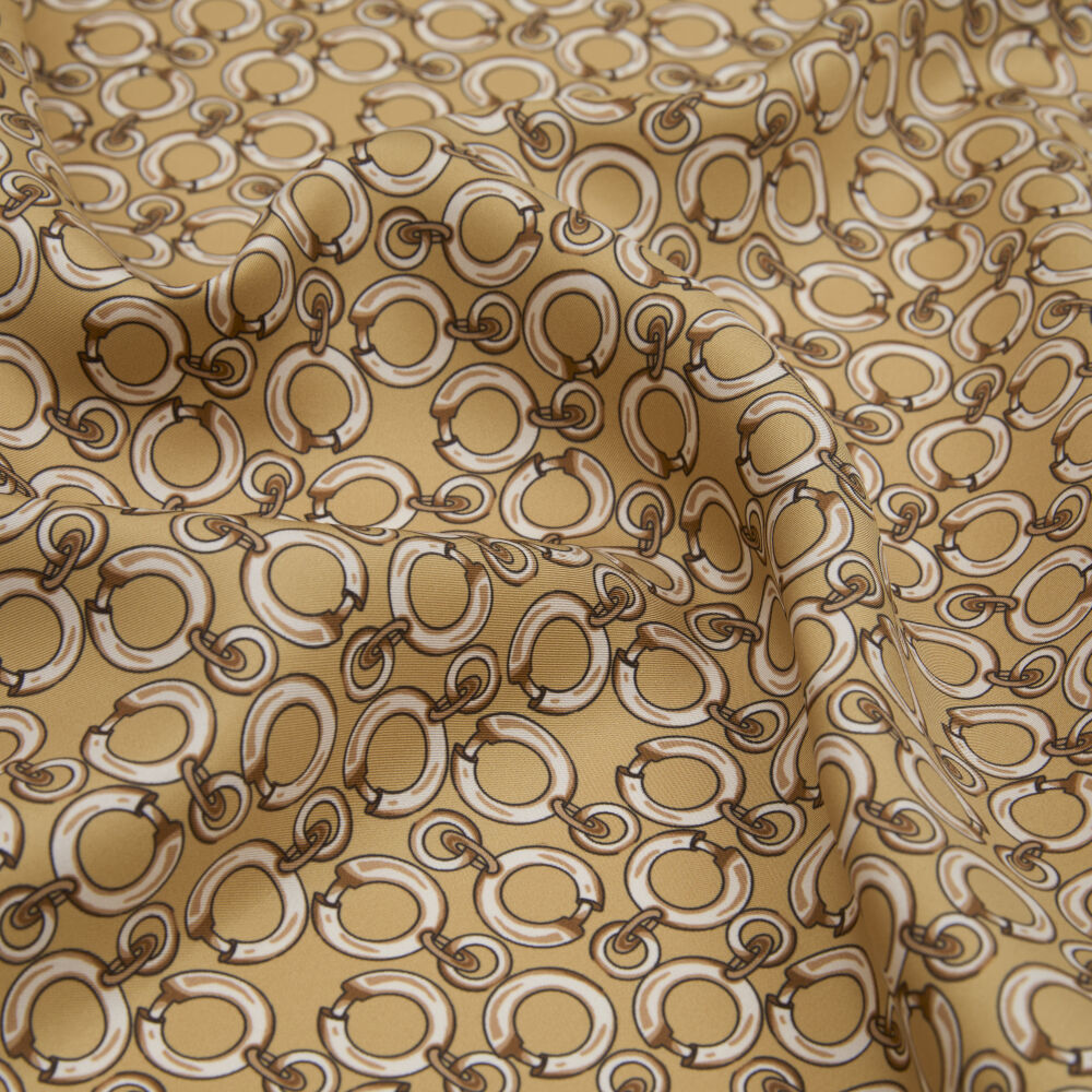 Gold Link Chain Pattern Twill Silk Square Scarf - Vismara