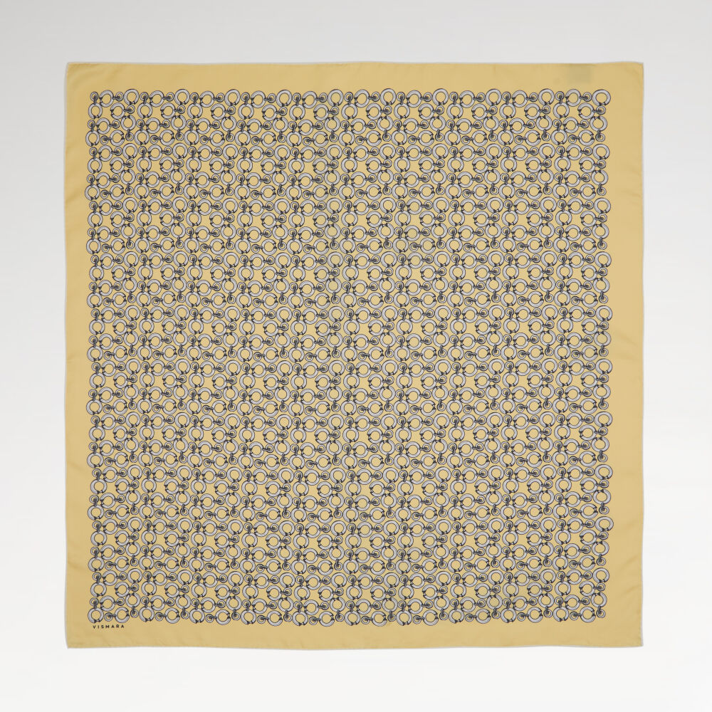 Gold Ring Chain Pattern Twill Silk Square Scarf