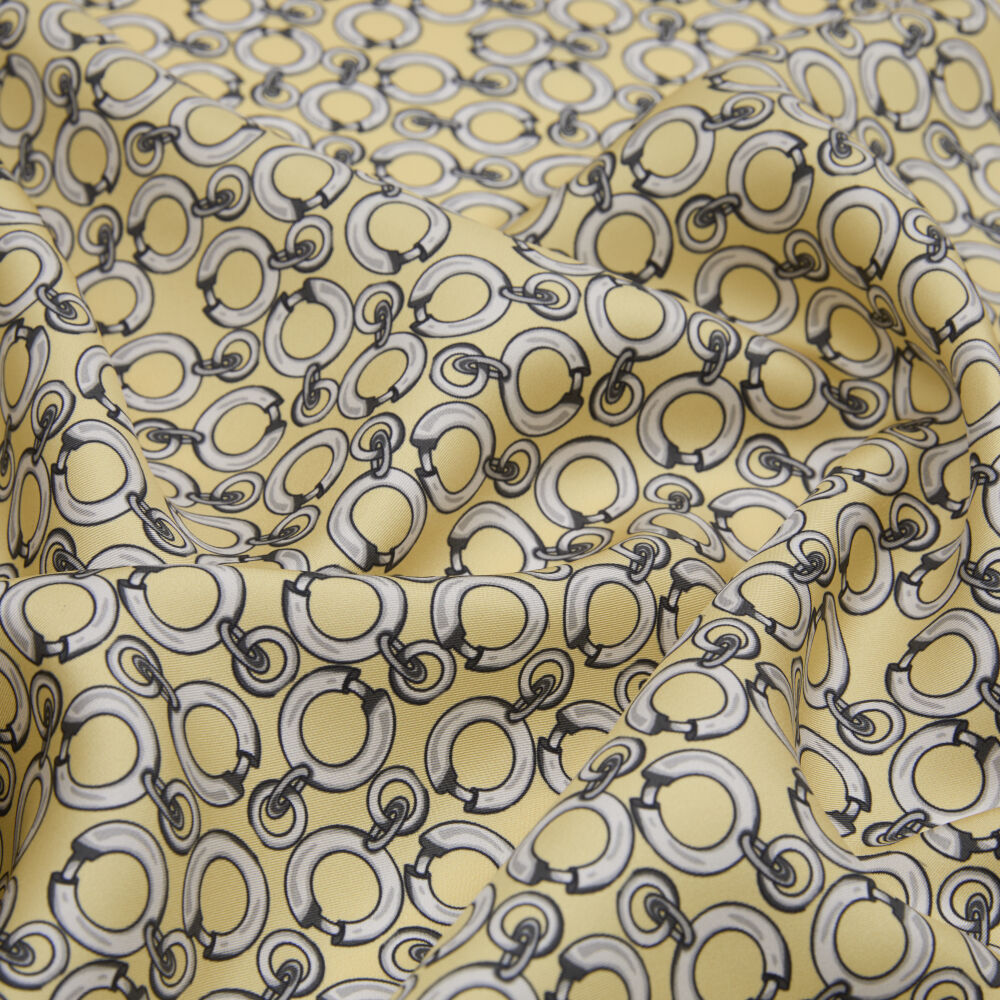 Gold Ring Chain Pattern Twill Silk Square Scarf - Vismara