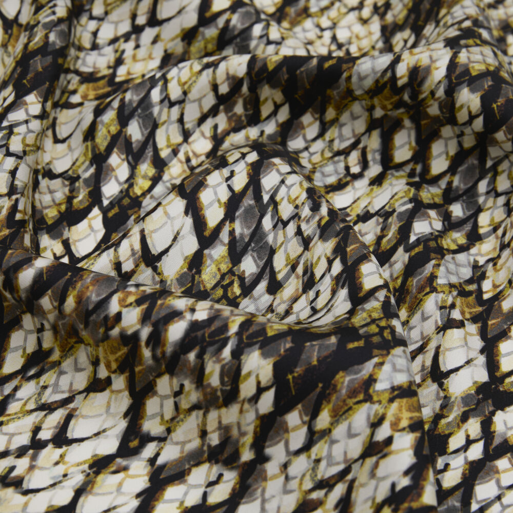 Gold Snake Patterned Twill Silk Square Scarf - Vismara