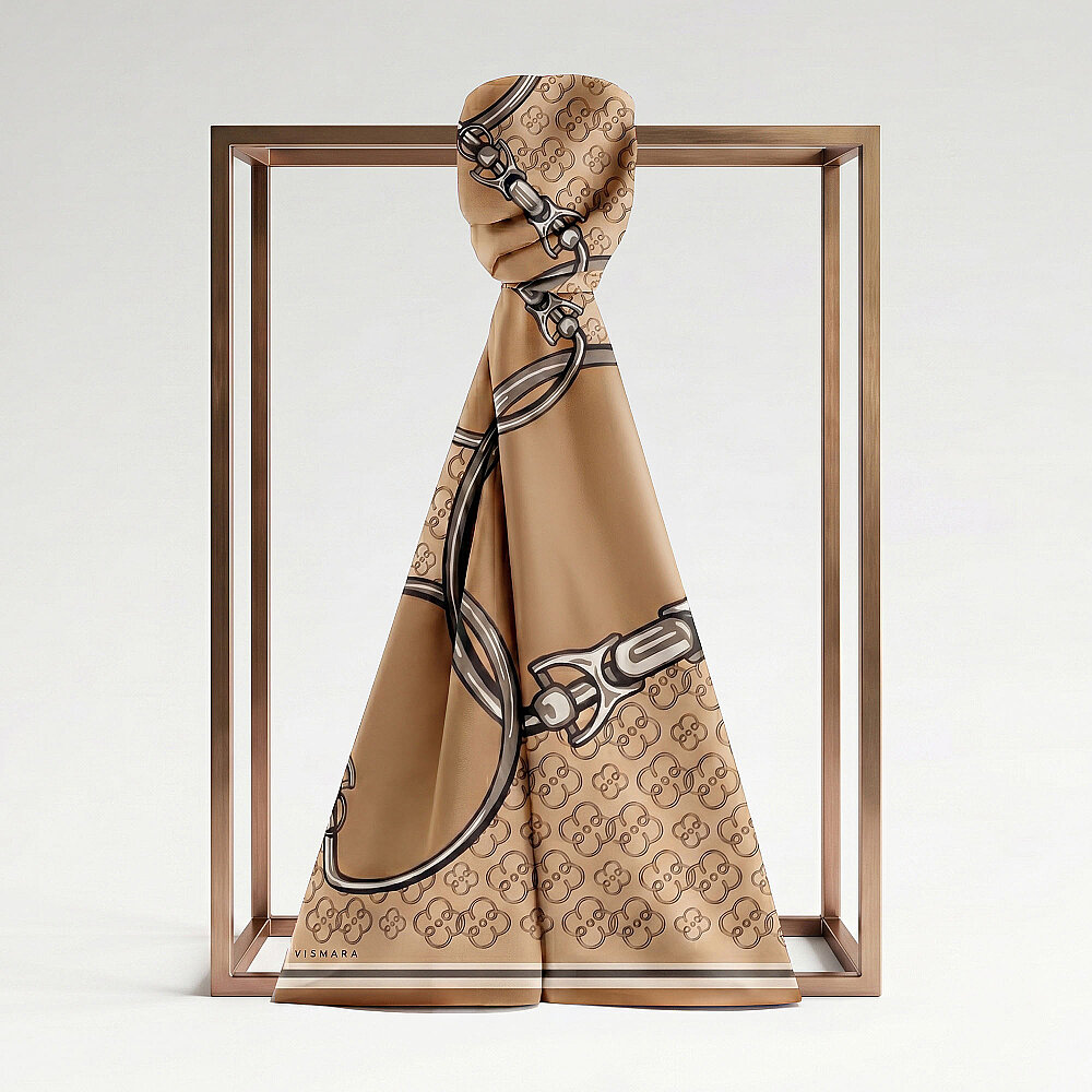 Gold Vismara Harness Patterned Silk Scarf - 1