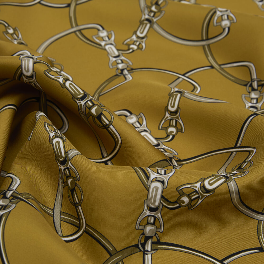 Gold Zincir Desen Twill İpek Eşarp - Vismara