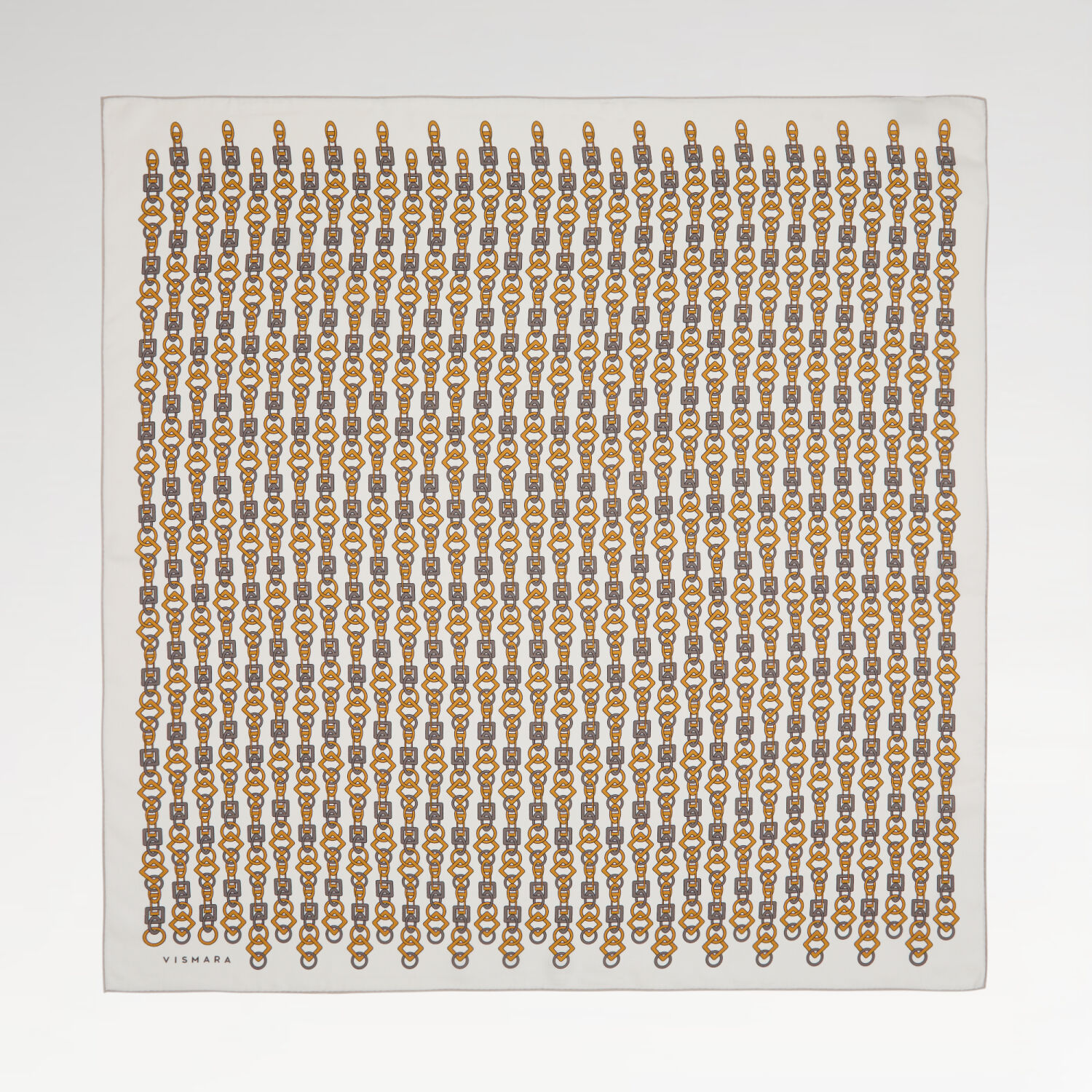 Gold Zincir Motif Desenli Twill İpek Eşarp - 1