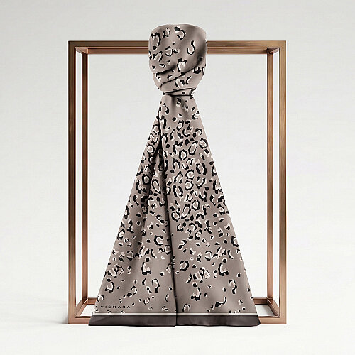 Gray Abstract Leopard Print Silk Scarf - Vismara