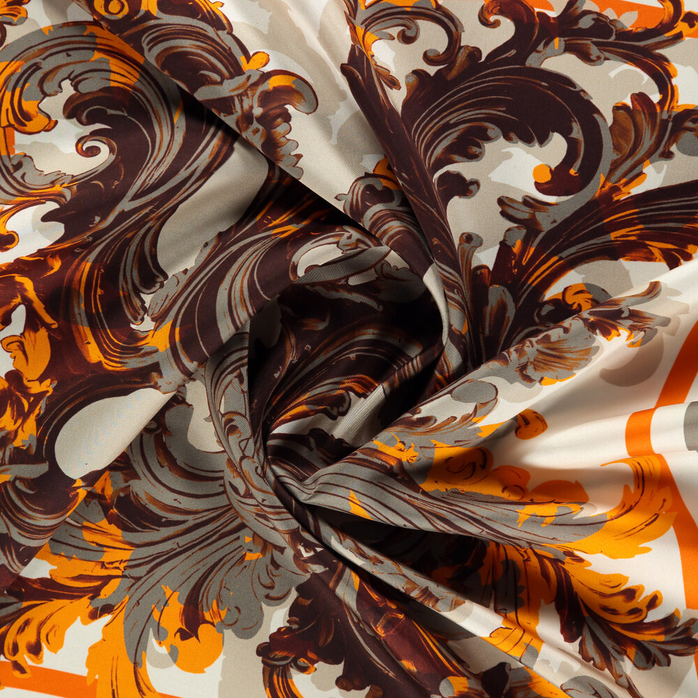 Gray and White Baroque Ivy Patterned Silk Square Scarf - 2
