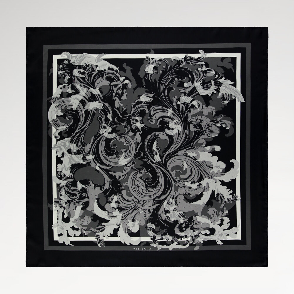 Gray Baroque Ivy Patterned Silk Square Scarf - 1