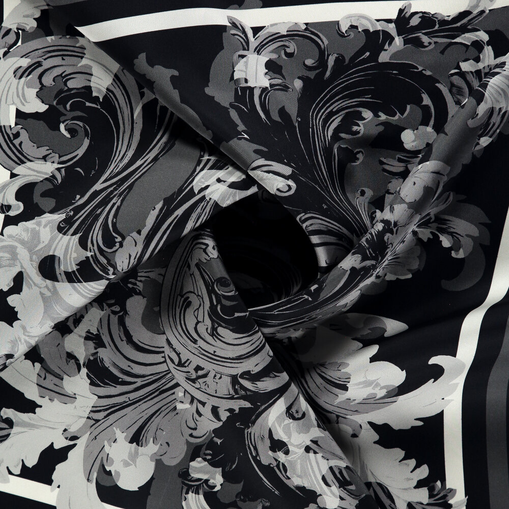 Gray Baroque Ivy Patterned Silk Square Scarf - 2