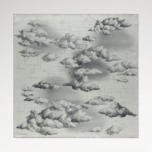 Gray Cloud Dance Patterned Silk Square Scarf