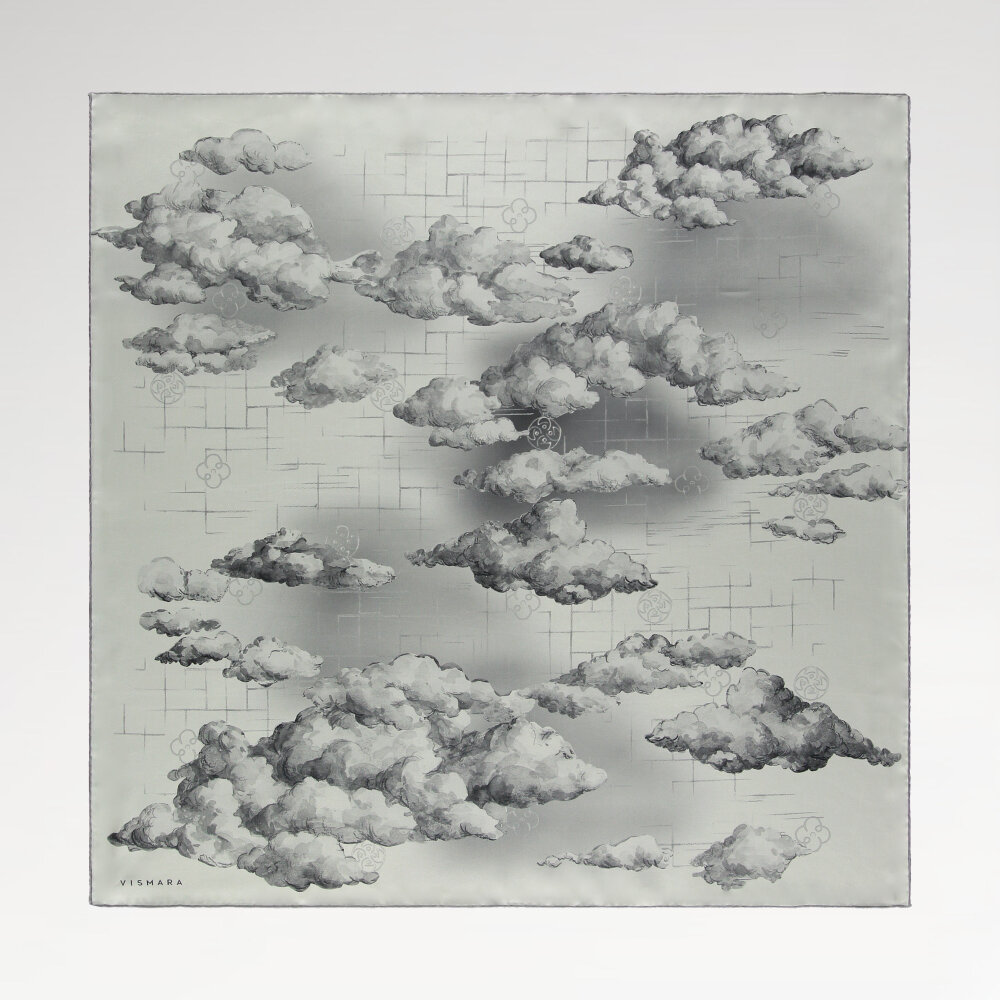 Gray Cloud Dance Patterned Silk Square Scarf - 1