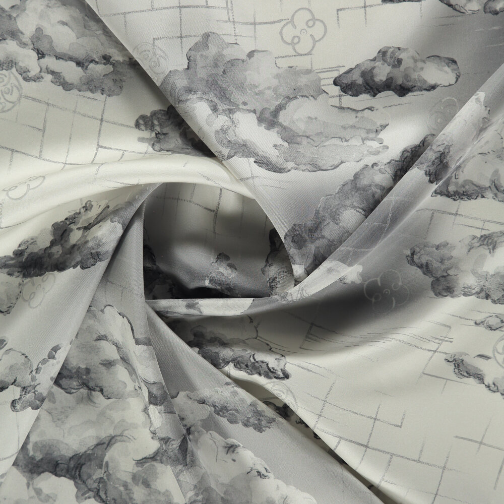 Gray Cloud Dance Patterned Silk Square Scarf - 2
