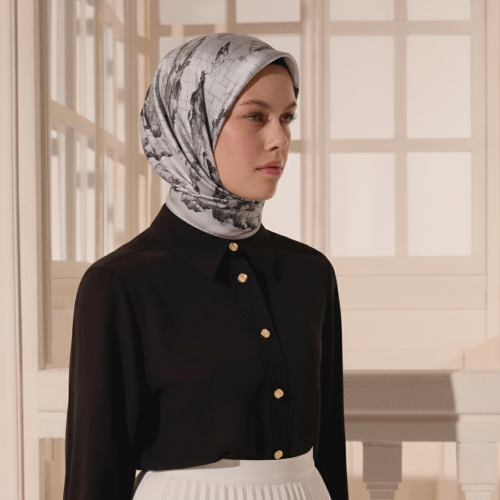 Gray Cloud Dance Patterned Silk Square Scarf - Vismara