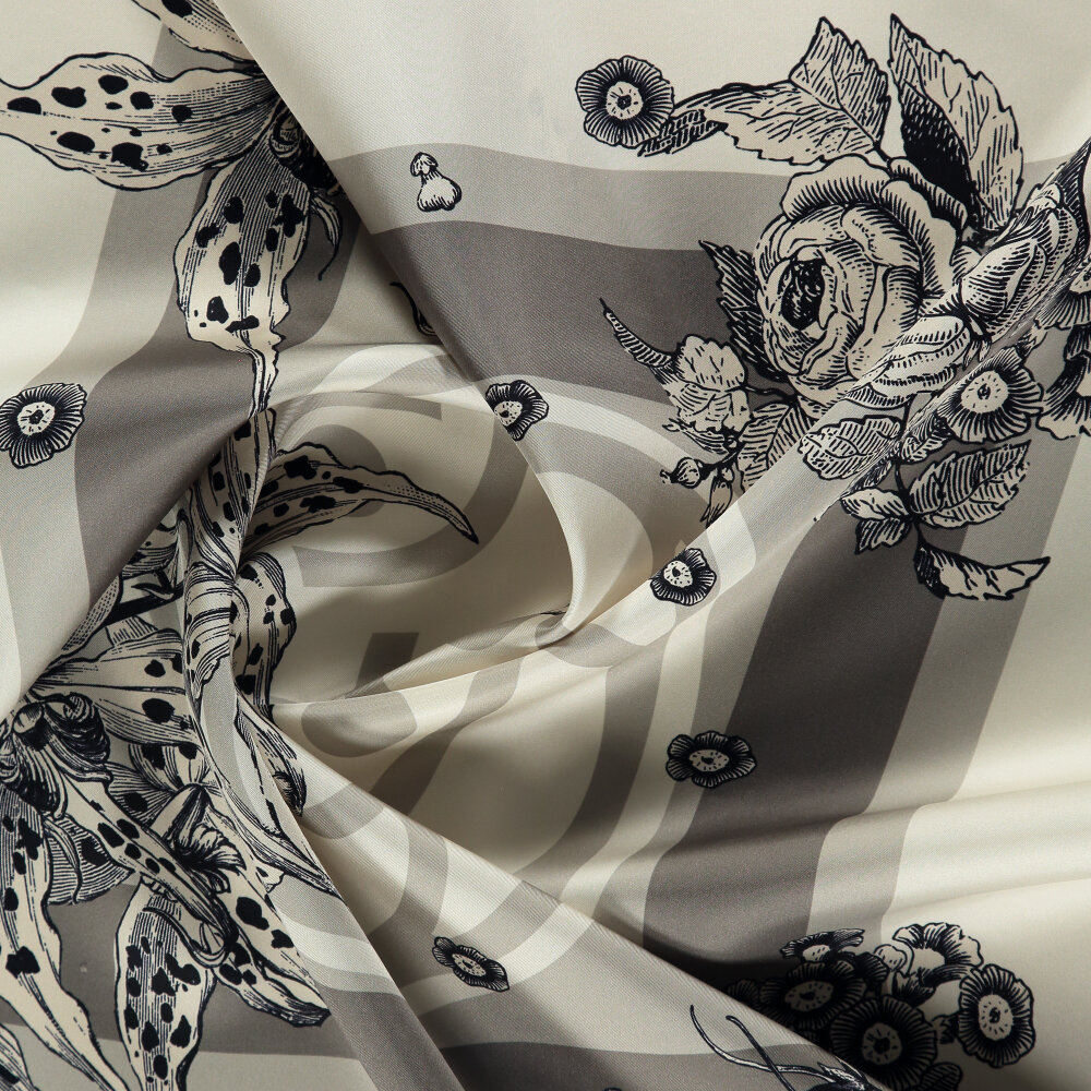 Gray Monogram Flora Patterned Silk Square Scarf - 2