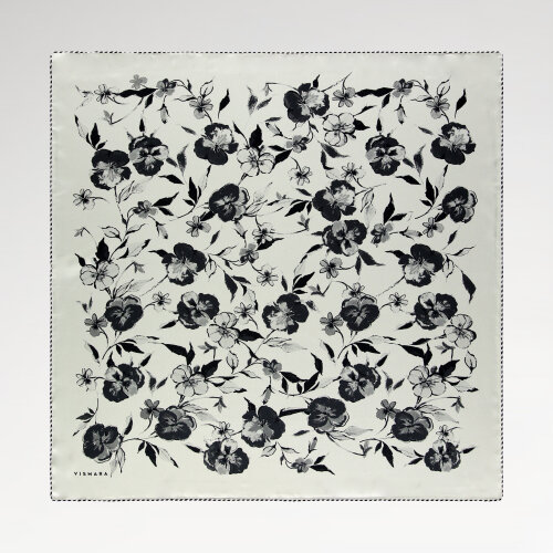 Gray Wildflower Patterned Silk Square Scarf