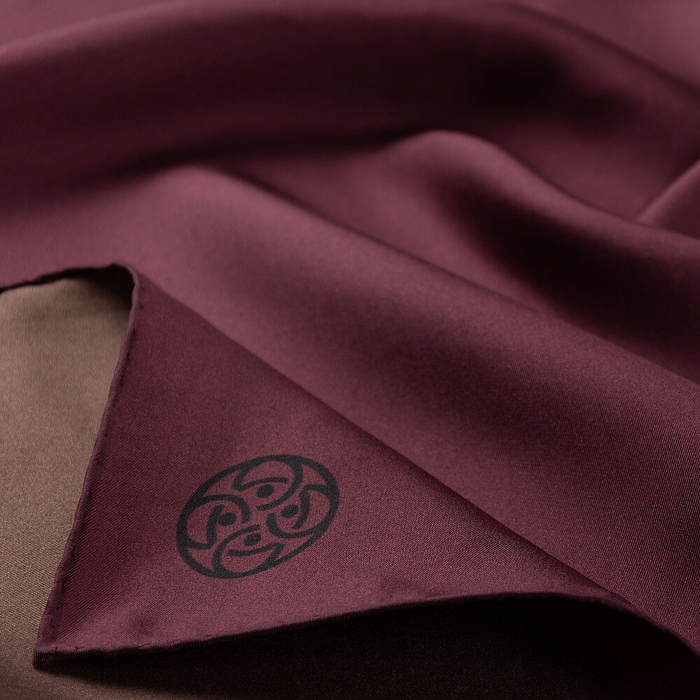 Green and Burgundy Double-Sided Twill Silk Square Scarf - 3