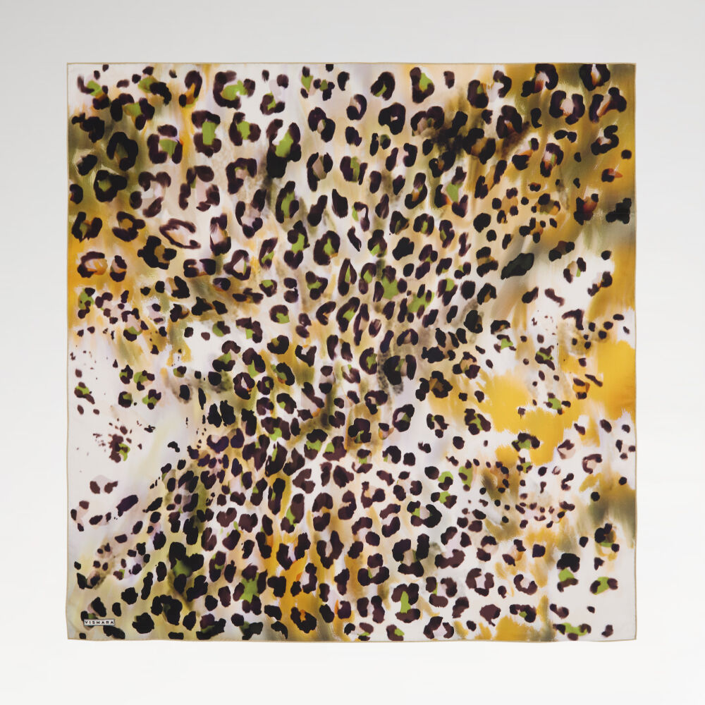 Green Artistic Leopard Print Twill Silk Square Scarf