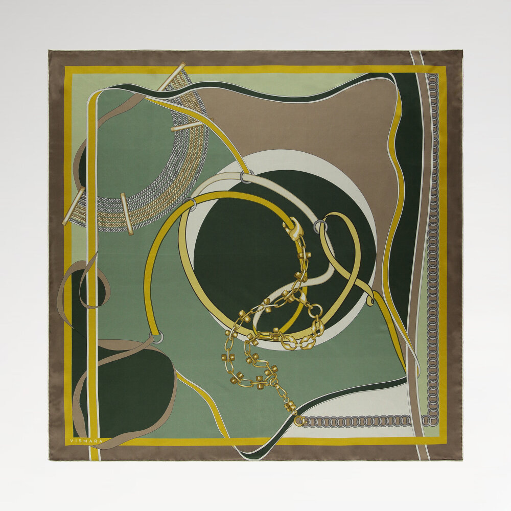 Green Chain Harmony Patterned Silk Square Scarf - 1