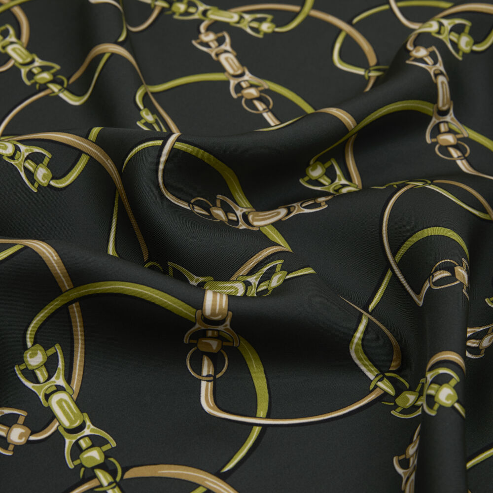 Green Chain Pattern Twill Silk Square Scarf - Vismara