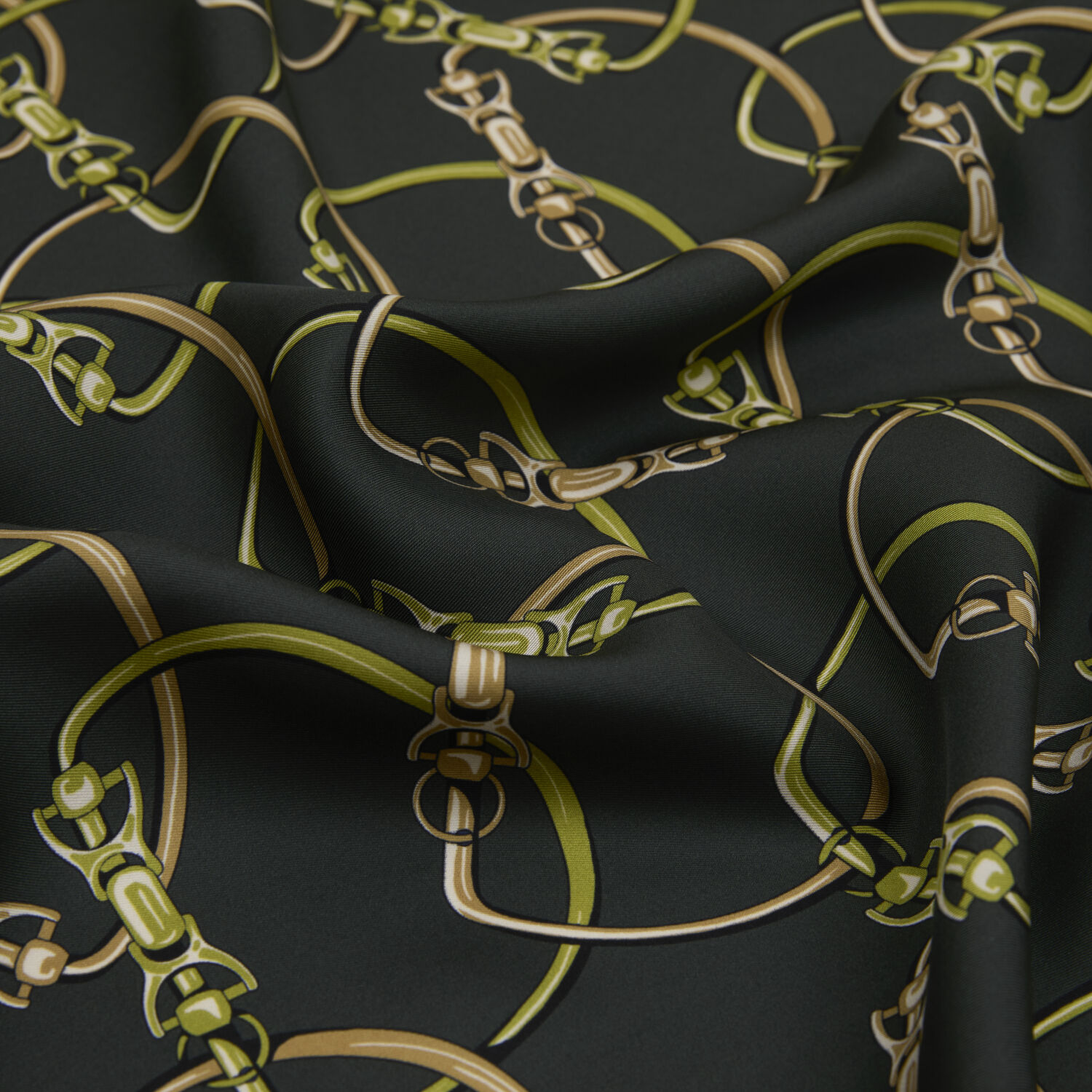 Green Chain Pattern Twill Silk Square Scarf - 2