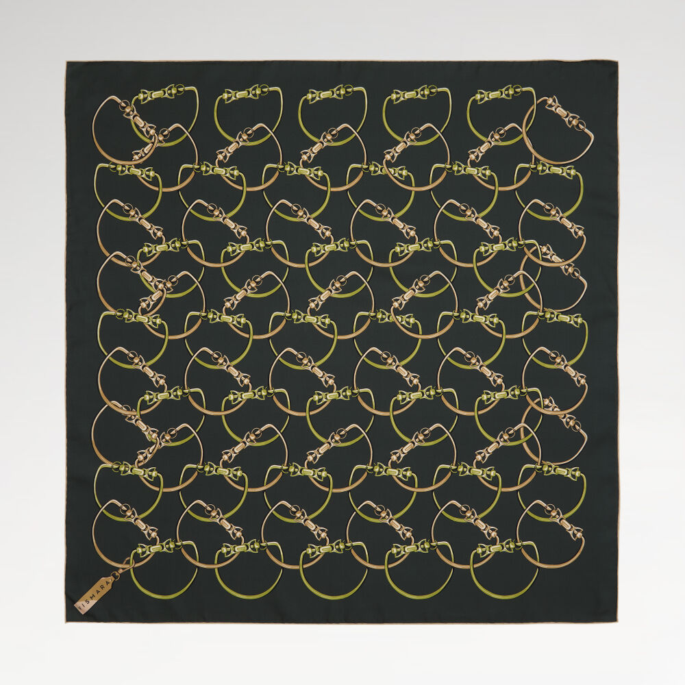 Green Chain Pattern Twill Silk Square Scarf