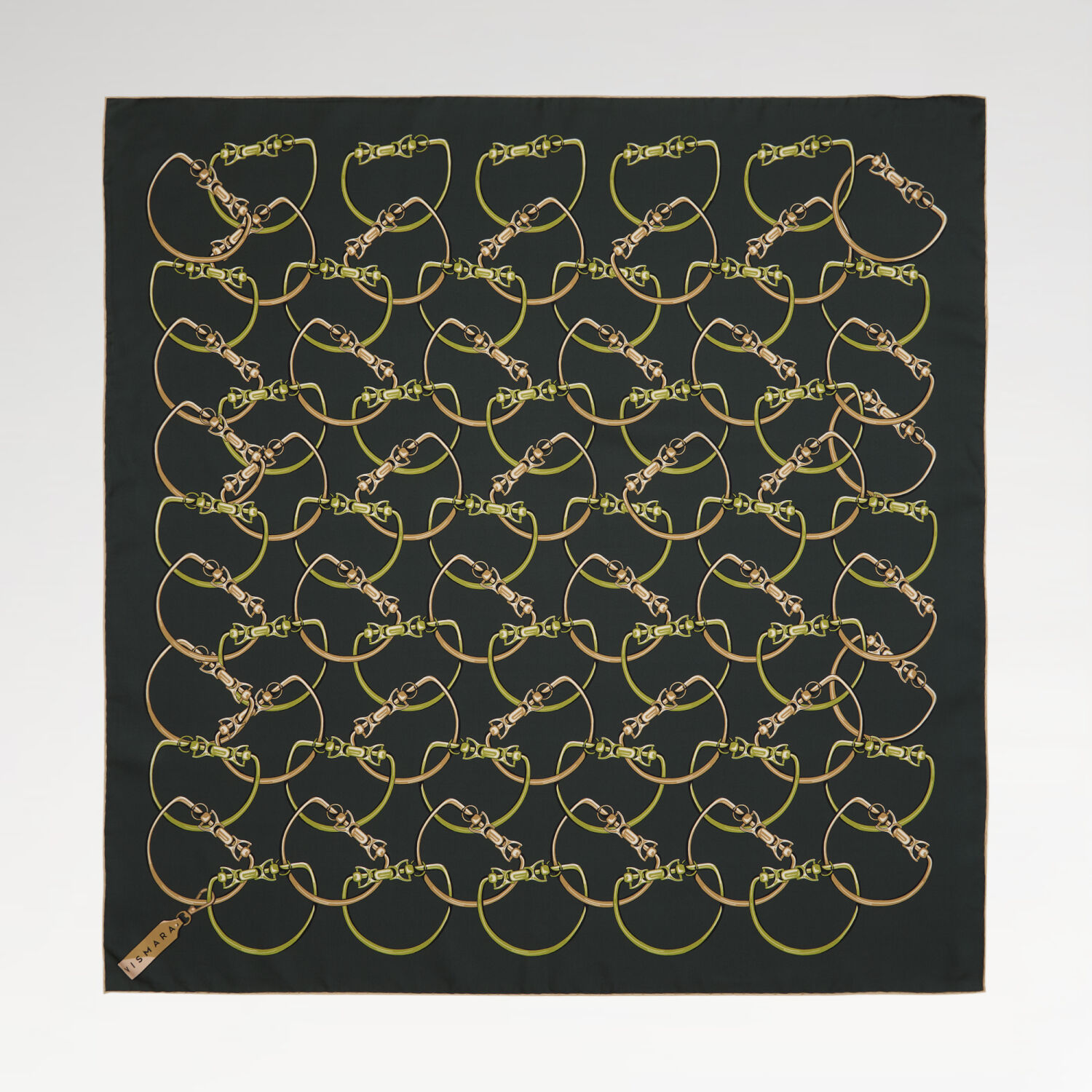 Green Chain Pattern Twill Silk Square Scarf - 1