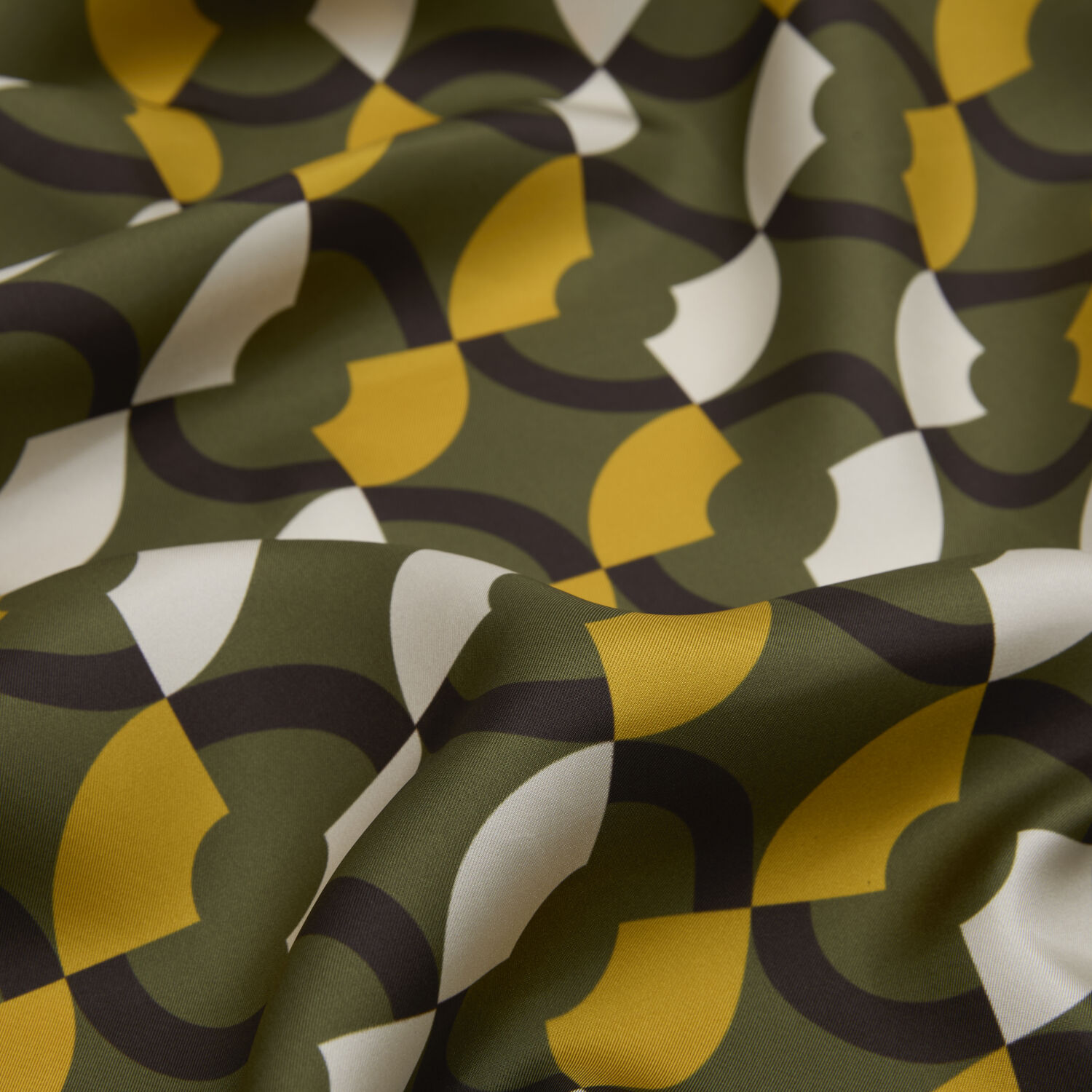 Green Circle Patterned Twill Silk Square Scarf - 2