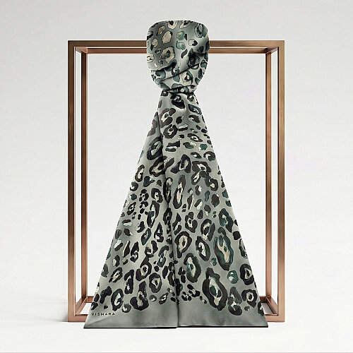Green Classic Panther Pattern Silk Scarf - Vismara