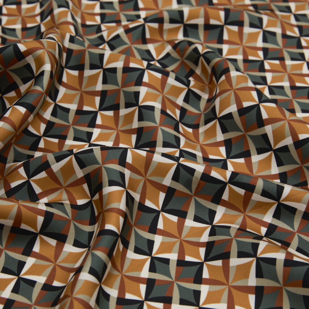 Green Diamond Line Retro Pattern Twill Silk Square Scarf - Vismara