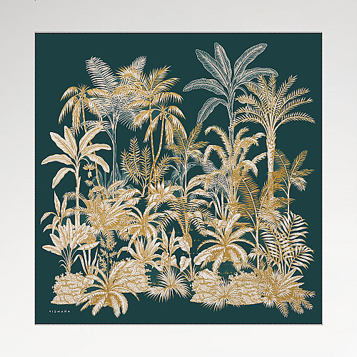 Green Exotic Oasis Patterned Twill Silk Square Scarf