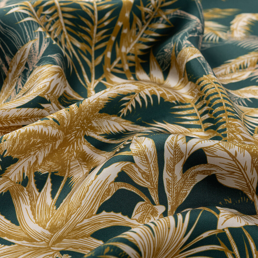 Green Exotic Oasis Patterned Twill Silk Square Scarf - 2