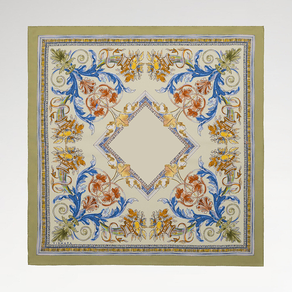 Green Fiorenza Patterned Silk Square Scarf - 1