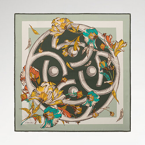 Green Flora Viva Patterned Silk Square Scarf - Vismara