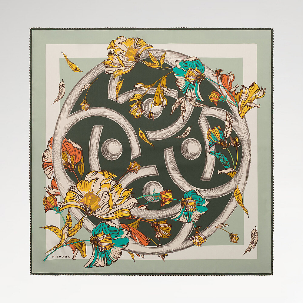 Green Flora Viva Patterned Silk Square Scarf - 1