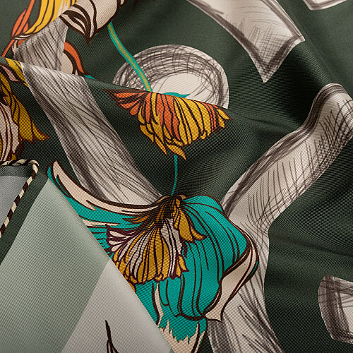 Green Flora Viva Patterned Silk Square Scarf - Vismara