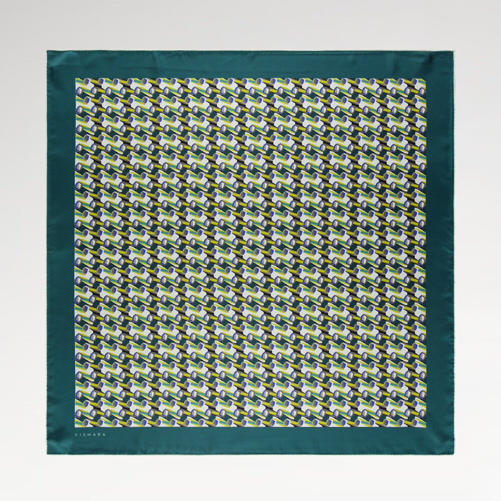 Green Geometric Retro Pattern Twill Silk Square Scarf